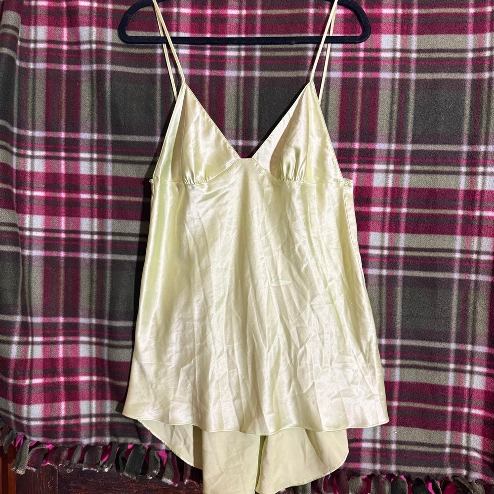 Victoria's Secret Lime Green Satin Camisole Top Babydoll Cami Lingerie